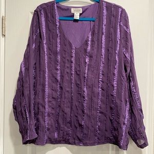 Selene Sport Purple Striped V-Neck Blouse
